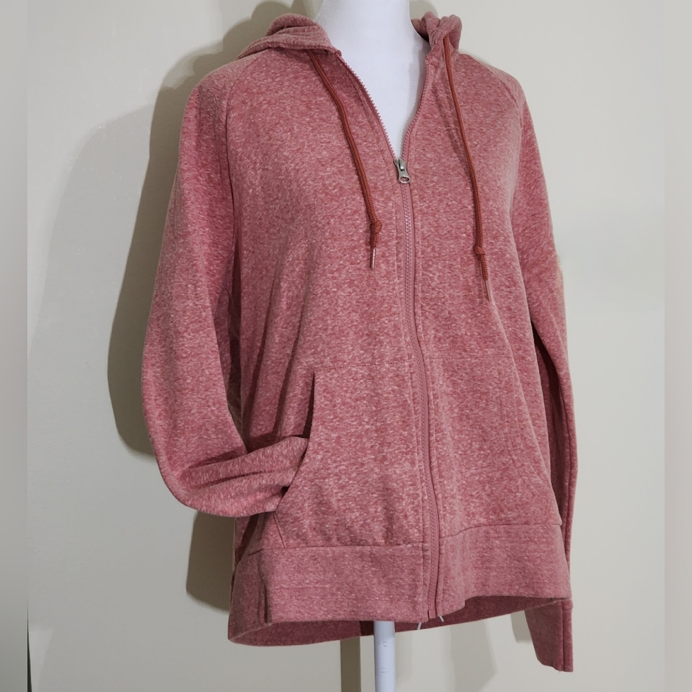 Heathered Pink Zip-up Hoodie Women's Size L (12-14) Super Soft